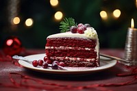 Red cake dessert christmas candle cream. AI generated Image by rawpixel.