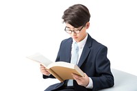 Student reading a textbook sitting white background concentration. AI generated Image by rawpixel.