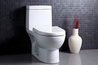 White ceramic flush toilet bathroom convenience flooring. AI generated Image by rawpixel.