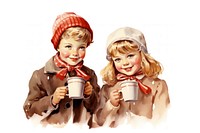 Children drinking hot cocoa child adult cup. AI generated Image by rawpixel.