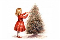 Decorating a christmas tree dress plant girl. AI generated Image by rawpixel.