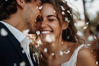 Bride photography laughing portrait. AI generated Image by rawpixel.