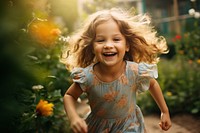 A little girl run smile laughing child. AI generated Image by rawpixel.