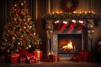 Fireplace christmas present hearth. AI generated Image by rawpixel.