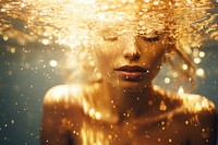 Gold glitter underwater portrait adult. AI generated Image by rawpixel.