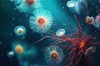 Bacteria underwater jellyfish invertebrate. AI generated Image by rawpixel.
