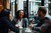 Business people smiling laughing meeting coffee. AI generated Image by rawpixel.