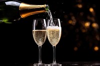 Champagne glass pouring bottle drink. AI generated Image by rawpixel.