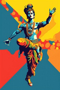 Indian god Krishna art dancing face. AI generated Image by rawpixel.