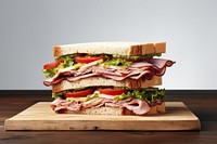 Ham sandwich table food wood. AI generated Image by rawpixel.