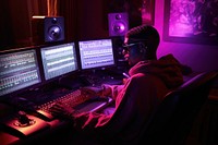 American African man recording computer studio. AI generated Image by rawpixel.