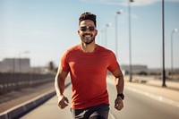 Modern latino man jogging running t-shirt. AI generated Image by rawpixel.