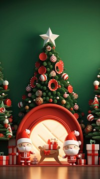 Christmas fireplace tree anticipation. AI generated Image by rawpixel.