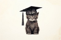 Kitten graduation portrait drawing. AI generated Image by rawpixel.