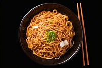 Fried longevity noodles chopsticks plate food. AI generated Image by rawpixel.