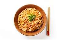 Fried longevity noodles bowl chopsticks plate. AI generated Image by rawpixel.
