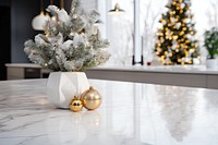 White marble countertop christmas white tree. AI generated Image by rawpixel.