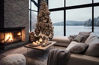 Christmas decorations fireplace christmas furniture. AI generated Image by rawpixel.