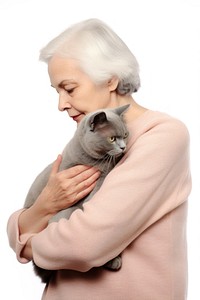 Old woman hugging a cat portrait animal mammal. AI generated Image by rawpixel.