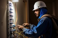 Qatar arab electrician working hardhat helmet. 