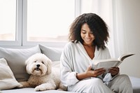 Reading sitting book dog. AI generated Image by rawpixel.