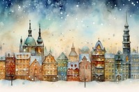 Christmas city outdoors painting. 