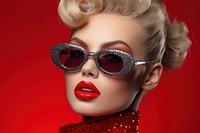 Glamorous female model sunglasses lipstick portrait. 