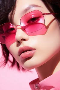Asian woman wear fashionable pink sunglasses eyebrow adult accessories. AI generated Image by rawpixel.