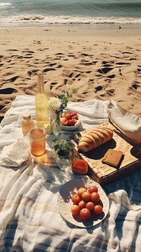 Beach picnic outdoors nature food. AI generated Image by rawpixel.