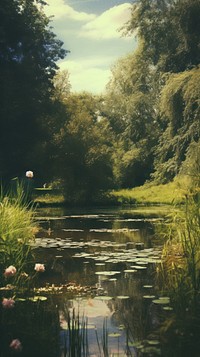 Pond landscape outdoors woodland. AI generated Image by rawpixel.