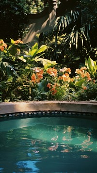 Swimming pool garden outdoors backyard. AI generated Image by rawpixel.