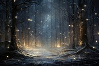 Forest night illuminated landscape. 