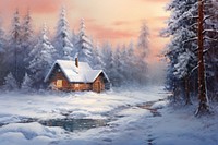 Snowy forest architecture building outdoors. AI generated Image by rawpixel.