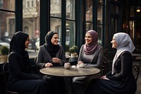 Muslim woman adult cafe togetherness. AI generated Image by rawpixel.