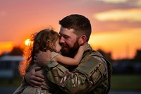 Soldier portrait outdoors hugging. AI generated Image by rawpixel.