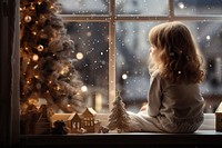Christmas window child sitting. AI generated Image by rawpixel.
