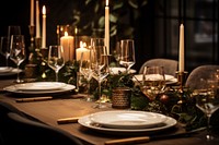 Christmas dinner table lighting candle plate. AI generated Image by rawpixel.