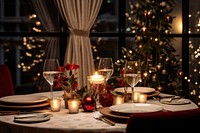 Christmas dinner table christmas furniture lighting. AI generated Image by rawpixel.