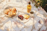 Picnic blanket fruit table plant. AI generated Image by rawpixel.