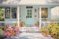 Suburb house front porch architecture building flower. AI generated Image by rawpixel.