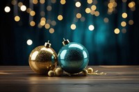 Christmas balls lighting table gold. AI generated Image by rawpixel.