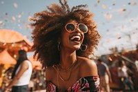 Black woman having fun festival laughing smile. 