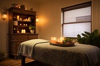 Cozy massage room furniture candle plant. AI generated Image by rawpixel.