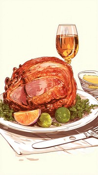 Christmas ham dinner drawing plate. AI generated Image by rawpixel.