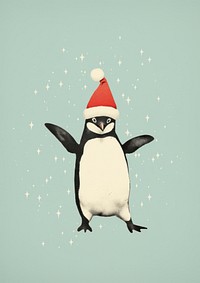 A Happy dancing penguin celebrating Christmas wearing Santa hat christmas animal bird. AI generated Image by rawpixel.