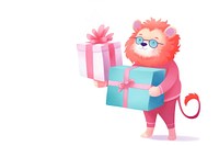 Lion carrying gift celebration creativity surprise. AI generated Image by rawpixel.