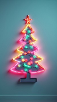 Neon christmas light tree illuminated. AI generated Image by rawpixel.