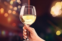 Hand holding white wine glass celebration drink night. AI generated Image by rawpixel.