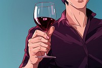 Hand holding wine glass drink adult anime. 