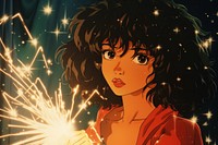 Woman holding sparkler anime sparks adult. AI generated Image by rawpixel.